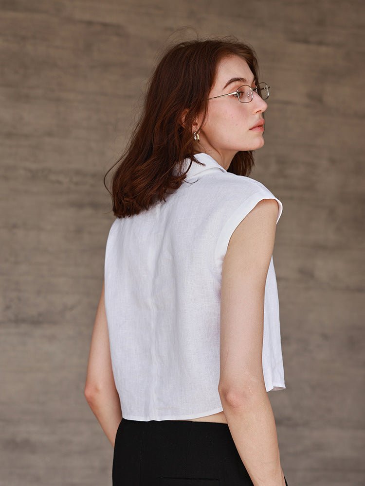 Sharp & Simple – 100% Linen Cropped Shirt Top - Taichi - Zen