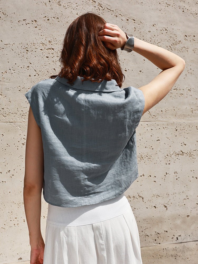 Sharp & Simple – 100% Linen Cropped Shirt Top - Taichi - Zen
