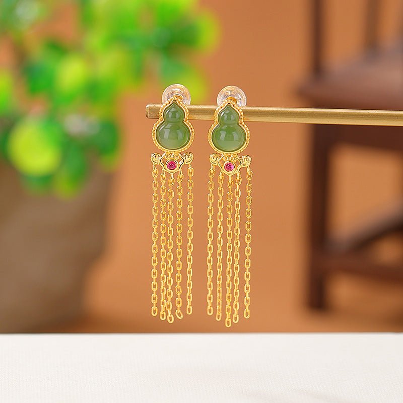 S925 Gold - Plated Jadeite Earrings – "Dancing Blessings - Taichi - Zen