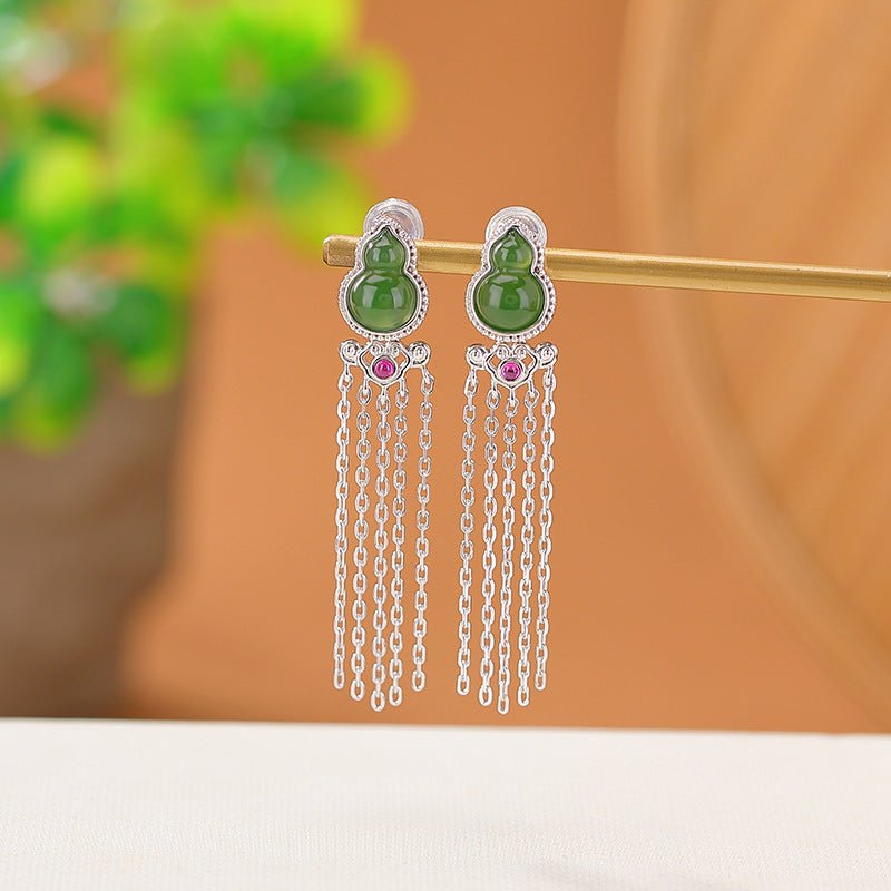 S925 Gold - Plated Jadeite Earrings – "Dancing Blessings - Taichi - Zen