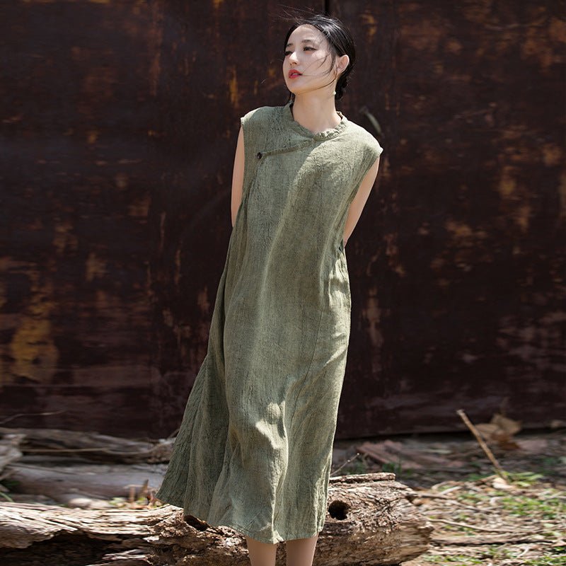 Linen Sleeveless Dress in Hand - Dyed Ramie – Flow and Quiet Shape - Taichi - Zen