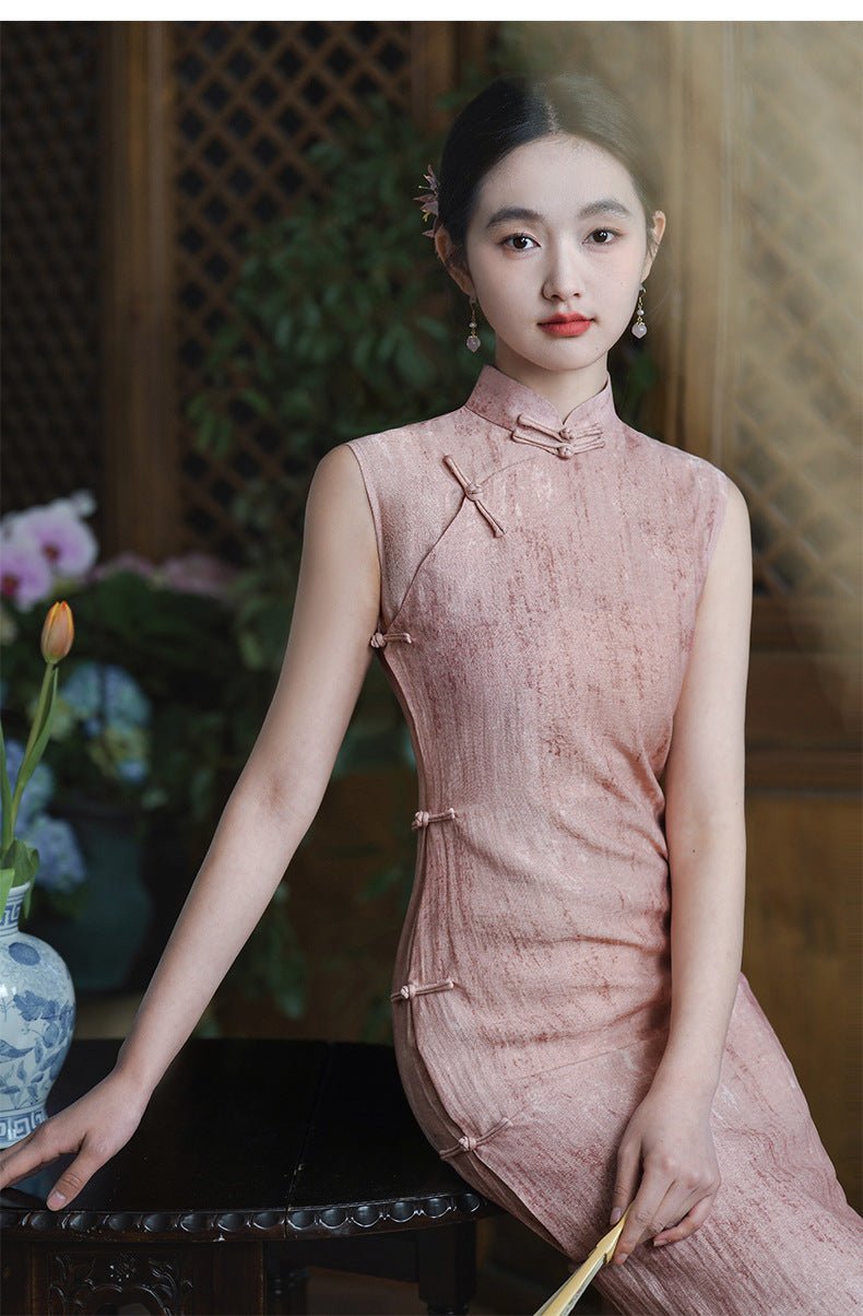 Elegant Pink Full - Front Qipao – Breezy Soft Modern Cheongsam for Summer, Feminine & Flattering Look - Taichi - Zen