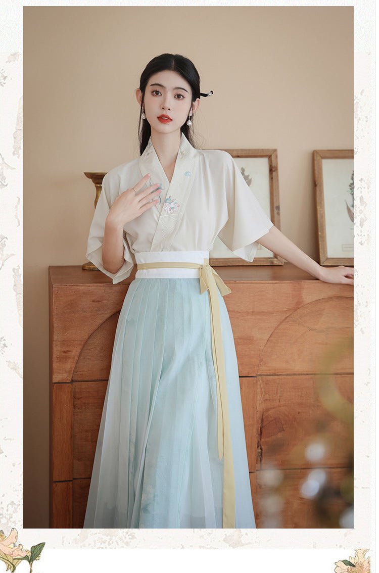The Faint Blue Between Words – Pleated Hanfu Set - Taichi - Zen