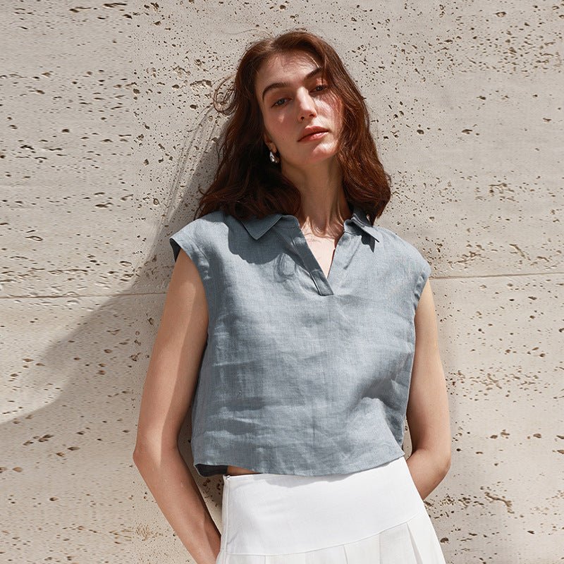 Sharp & Simple – 100% Linen Cropped Shirt Top - Taichi - Zen