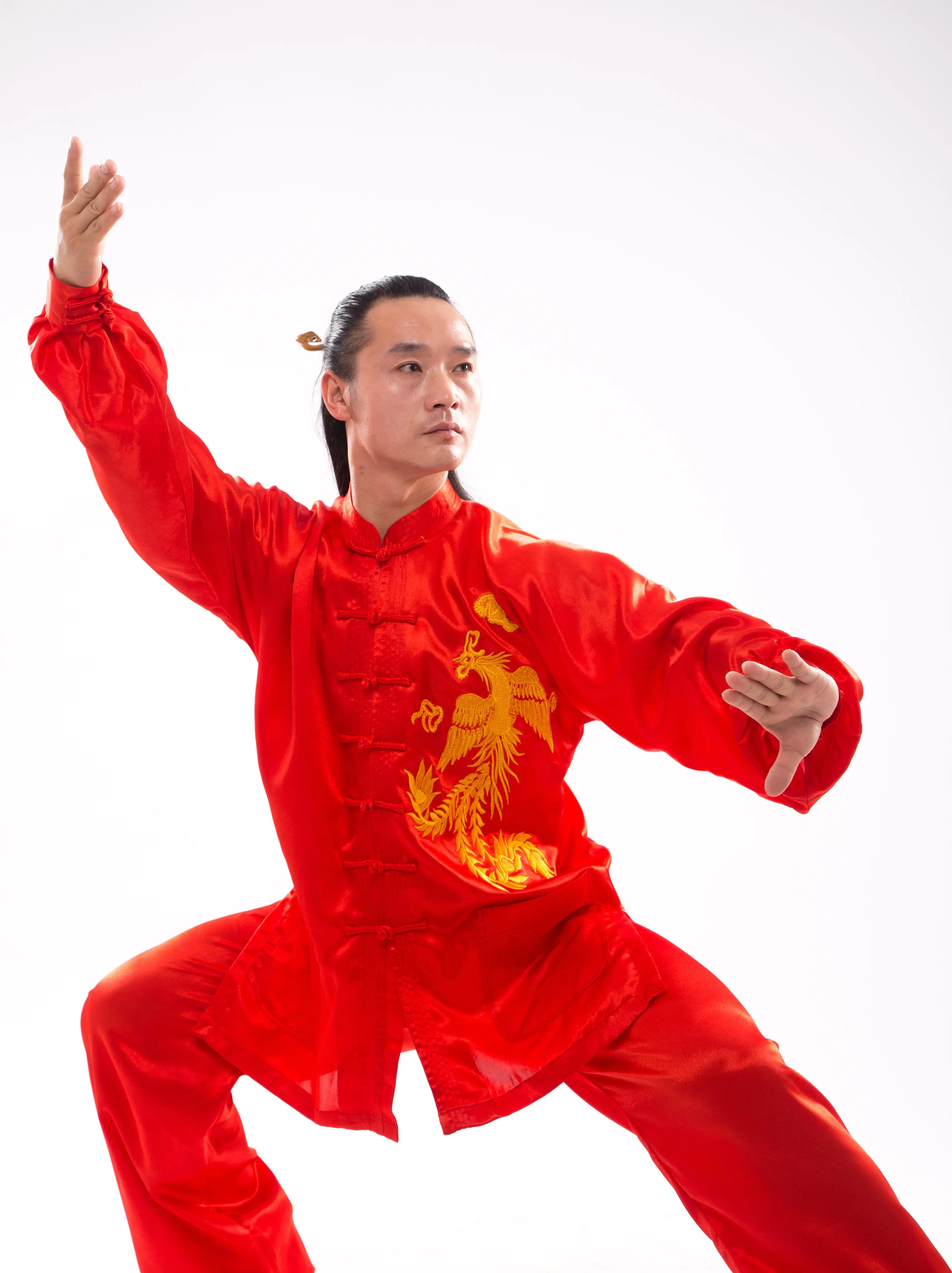 Radiant Chinese Red Wudang Tai Chi Ensemble: Gender-Inclusive, Luxe Silk-Linen Fusion - Sublime Elegance in Traditional Chinese Martial Arts Wear