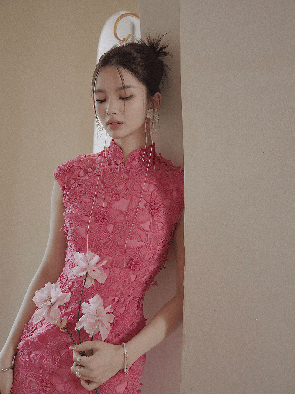 Haitang Red Cheongsam Dress - Chinese Lace Backless Dress - Taichi - Zen