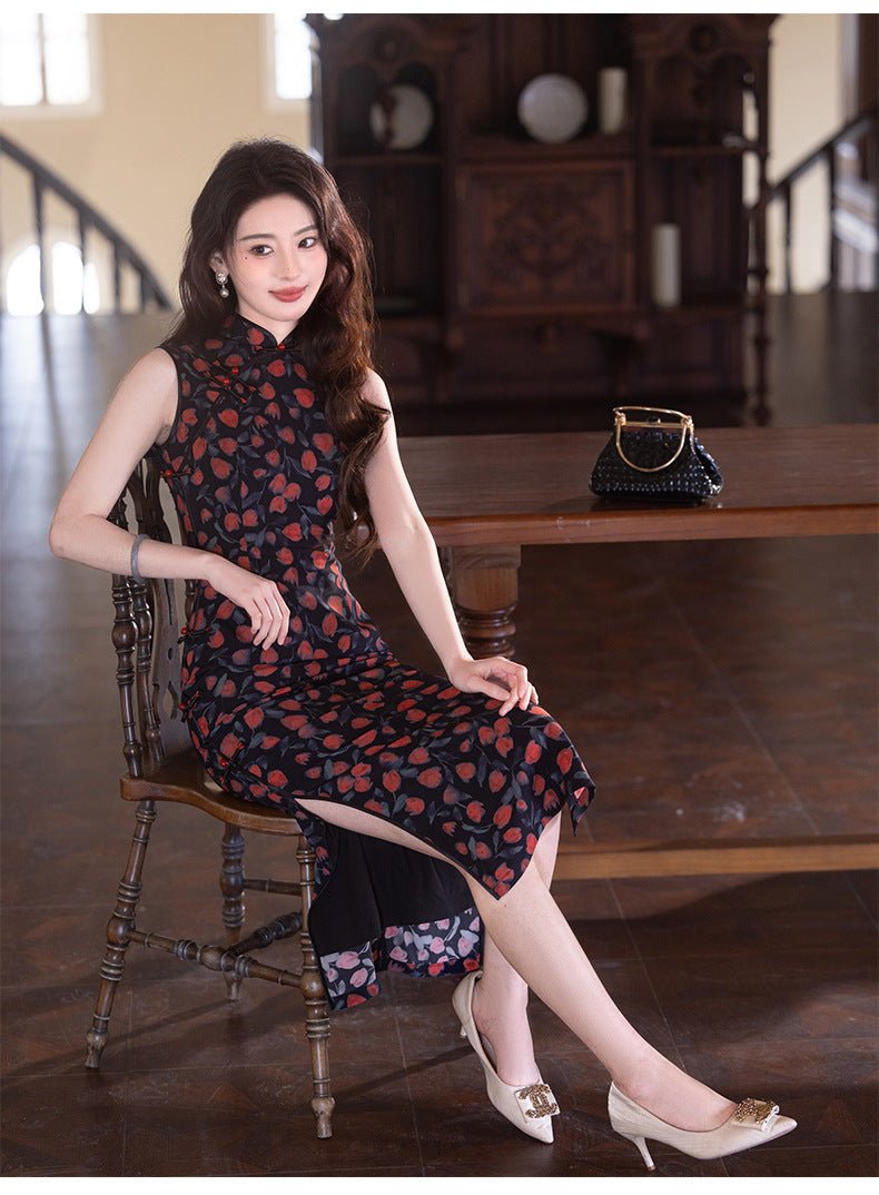 Summer Vintage - Inspired Modern Qipao – Artistic Oriental Cheongsam Dress with Elegant Feminine Flair - Taichi - Zen