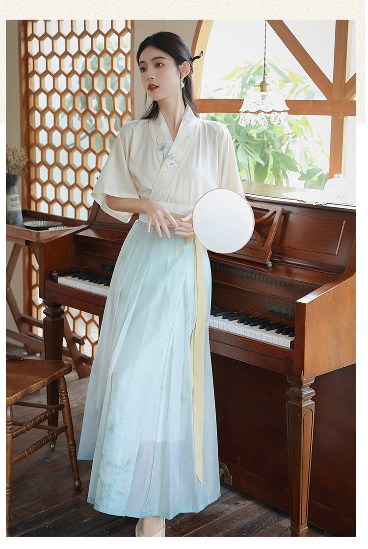 The Faint Blue Between Words – Pleated Hanfu Set - Taichi - Zen