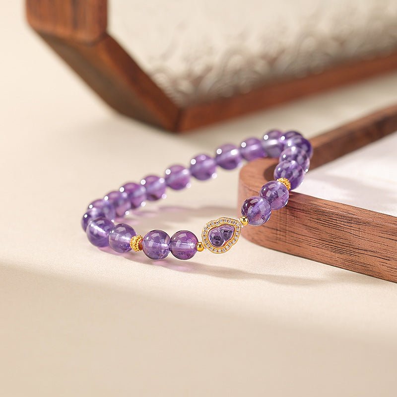 S925 Sterling Silver Gold - Plated Amethyst Bracelet – Hollow Gourd Beads for Luck & Serenity" - Taichi - Zen