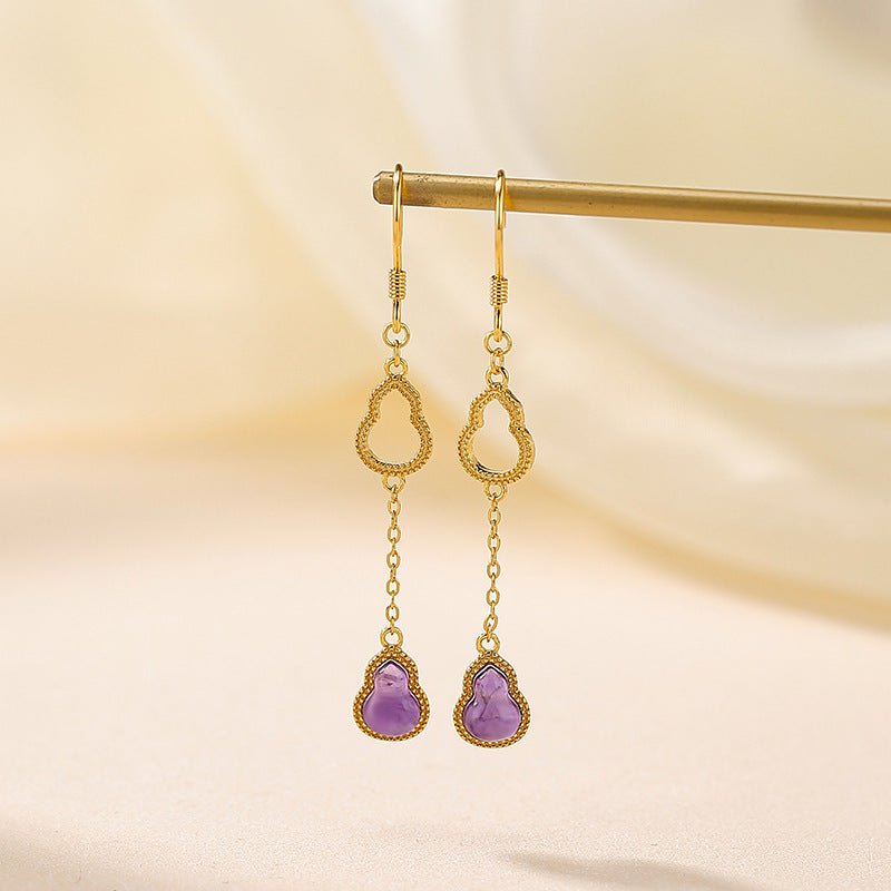 S925 Gold - Plated Yellow Phantom Quartz Earrings – Lotus & Ruyi Motifs | Timeless Elegance with a Golden Glow - Taichi - Zen