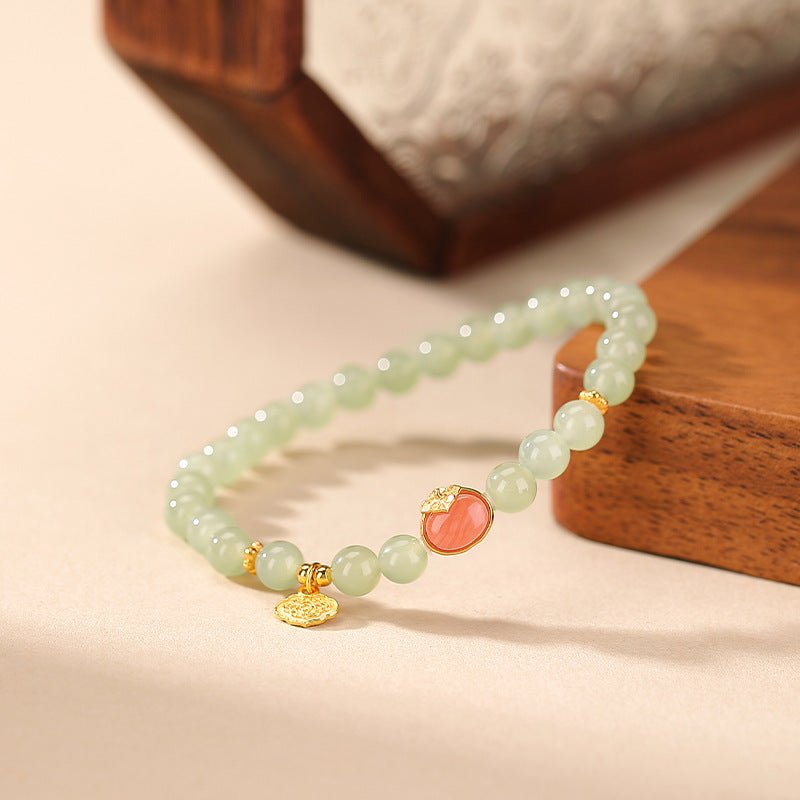 S925 Sterling Silver Gold - Plated Hetian Jade & Southern Red Agate Bracelet – Rare Earth Harmony - Taichi - Zen