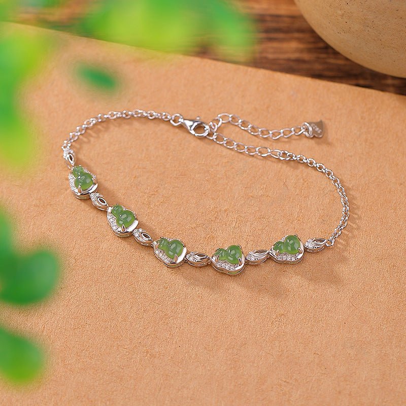 S925 Sterling Silver Jadeite Bracelet – "Double Blessing Talisman" - Taichi - Zen