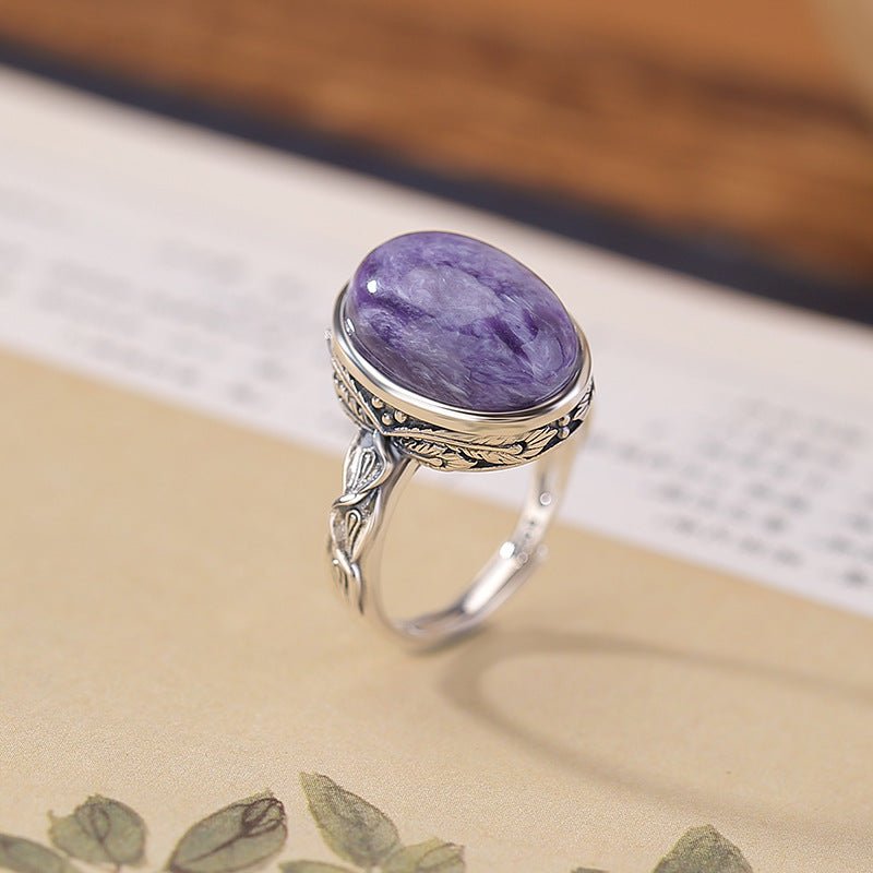 S925 Sterling Silver Charoite Ring – "Soul Storm" Genuine Gemstone Energy Jewelry - Taichi - Zen