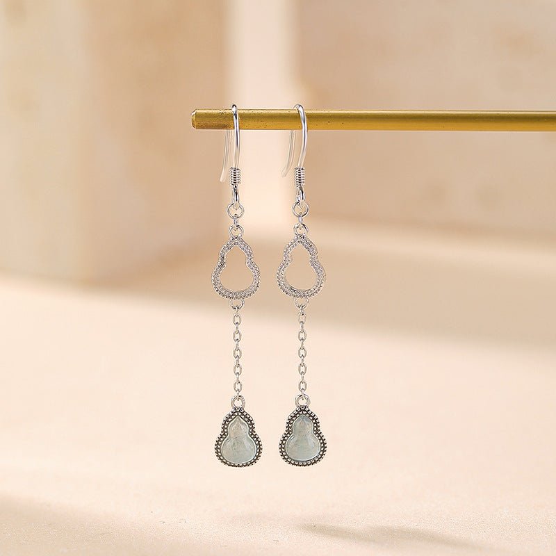 S925 Sterling Silver Blue Jadeite Earrings – Chinese Double Gourd Dangle | "Fu Lu" Luck & Longevity - Taichi - Zen
