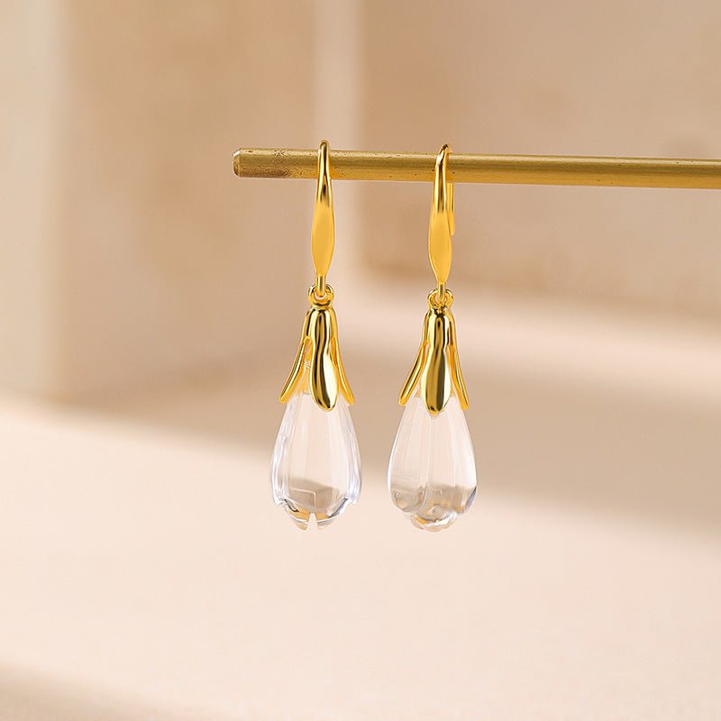 S925 Gold - Plated White Crystal Earrings – Magnolia Blossom Elegance | Purity & Feminine Strength in Bloom - Taichi - Zen