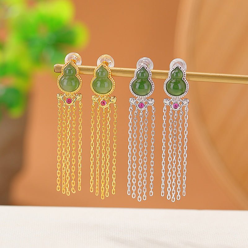 S925 Gold - Plated Jadeite Earrings – "Dancing Blessings - Taichi - Zen