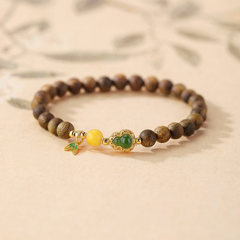 S925 Gold - Plated Agarwood & Gemstone Bracelet – "Sacred Harmony Strand - Taichi - Zen