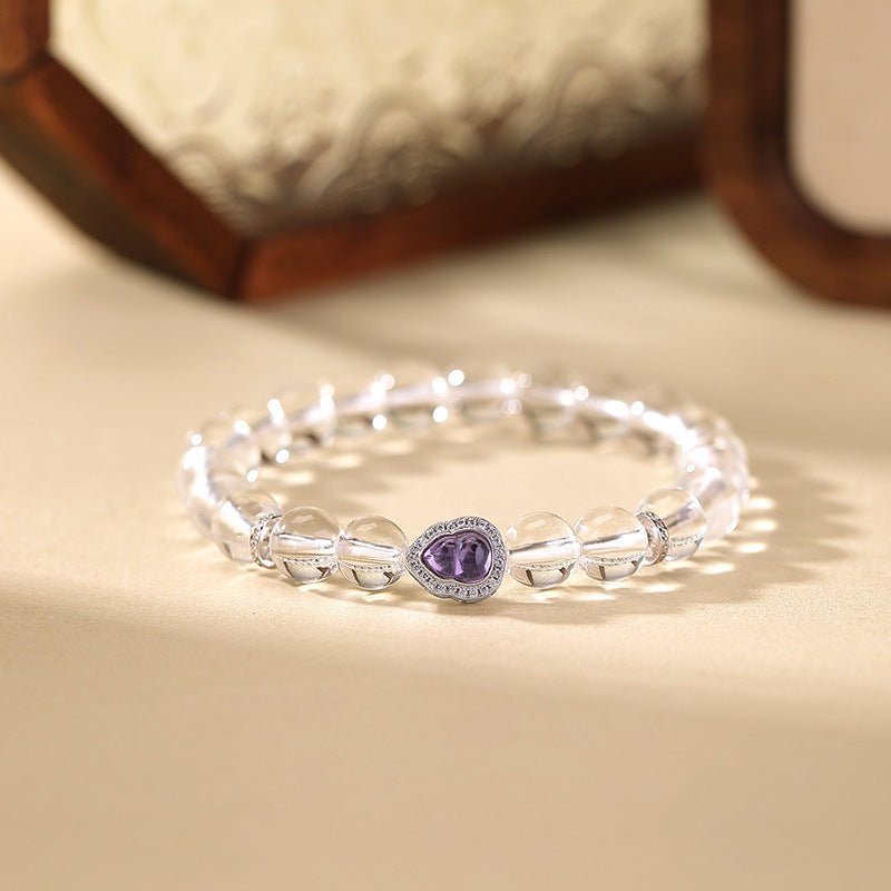 S925 Sterling Silver Crystal Bracelet – "Moonlight & Amethyst Harmony - Taichi - Zen