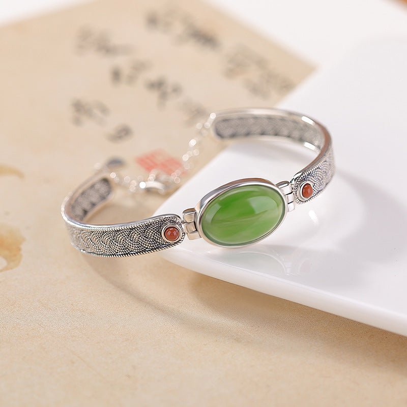 S925 Sterling Silver Hetian Jade & Red Agate Bracelet – Woven "Eternal Knot" Design | Mindful Energy Jewelry - Taichi - Zen