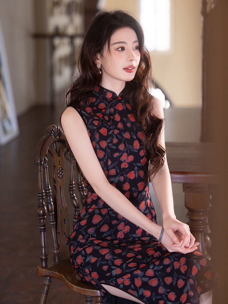 Summer Vintage - Inspired Modern Qipao – Artistic Oriental Cheongsam Dress with Elegant Feminine Flair - Taichi - Zen