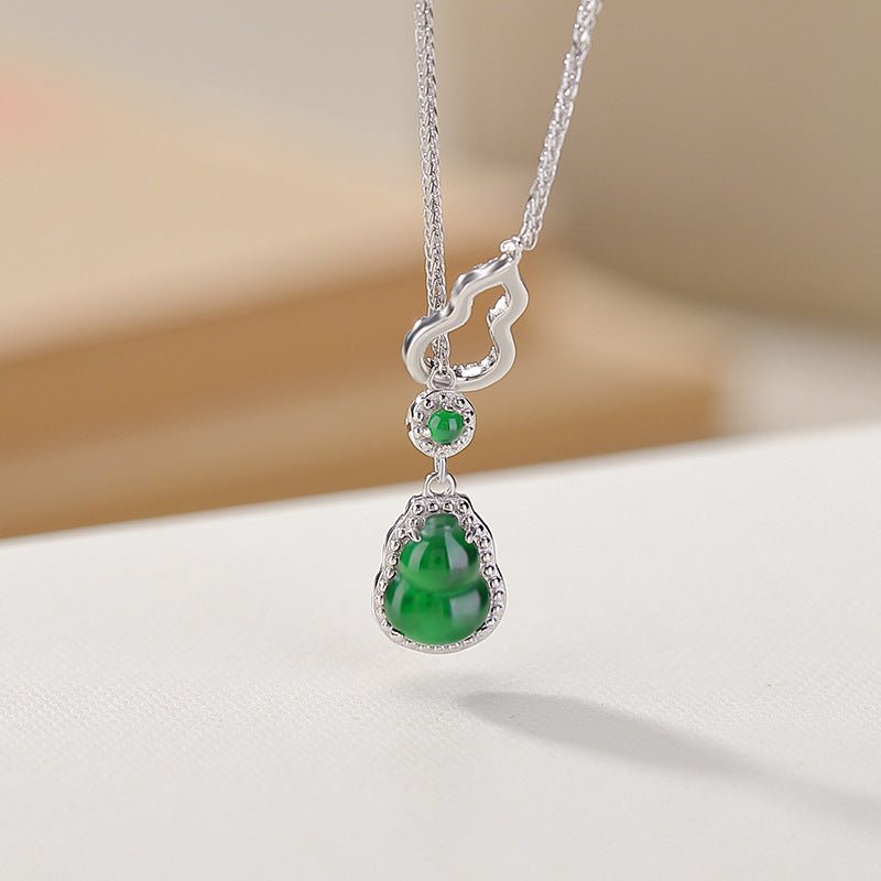 S925 Sterling Silver Double - Sided Jadeite Gourd Necklace – "Energy Flow" Mindful Jewelry - Taichi - Zen