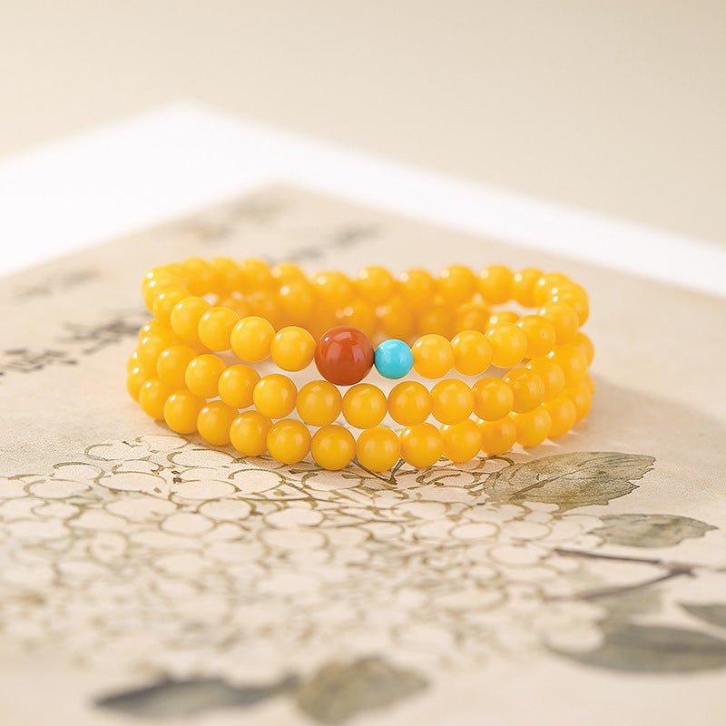 Triple - Layer Amber Bracelet – Honey Gold Amber, Southern Red & Turquoise Beads | Timeless Stackable Elegance - Taichi - Zen