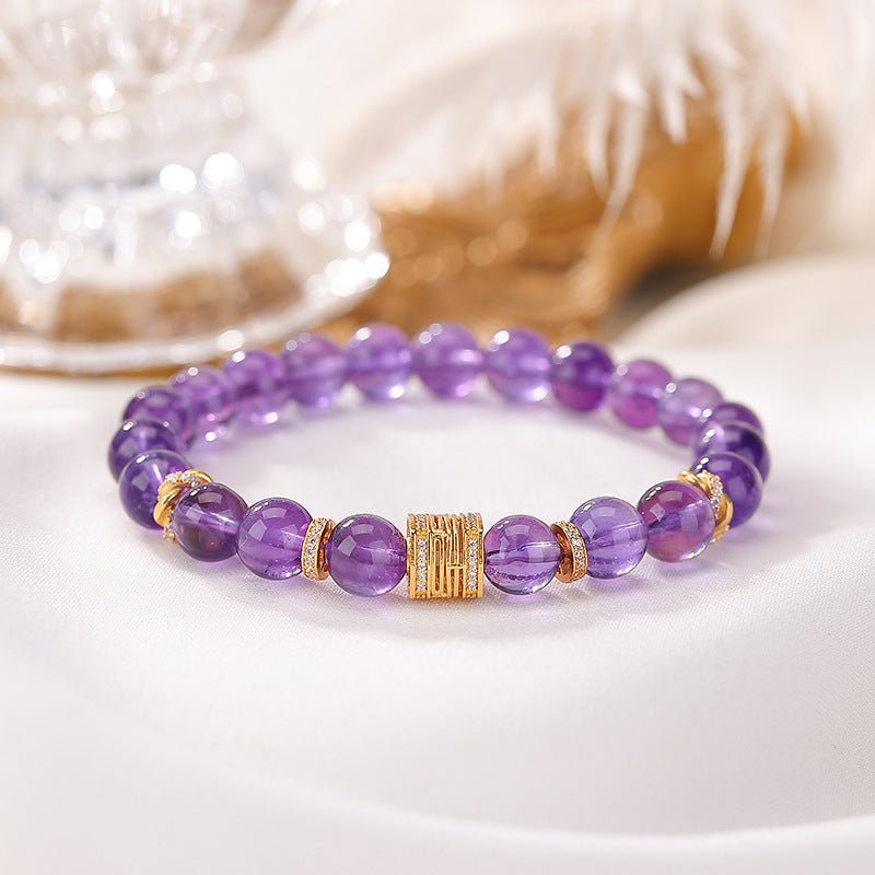 S925 Gold - Plated Amethyst Bracelet – "Lucky Barrel Beads" - Taichi - Zen