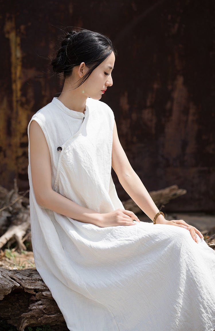 Linen Sleeveless Dress in Hand - Dyed Ramie – Flow and Quiet Shape - Taichi - Zen