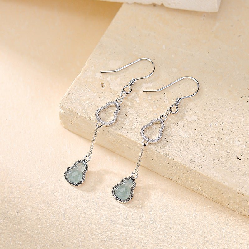 S925 Sterling Silver Blue Jadeite Earrings – Chinese Double Gourd Dangle | "Fu Lu" Luck & Longevity - Taichi - Zen