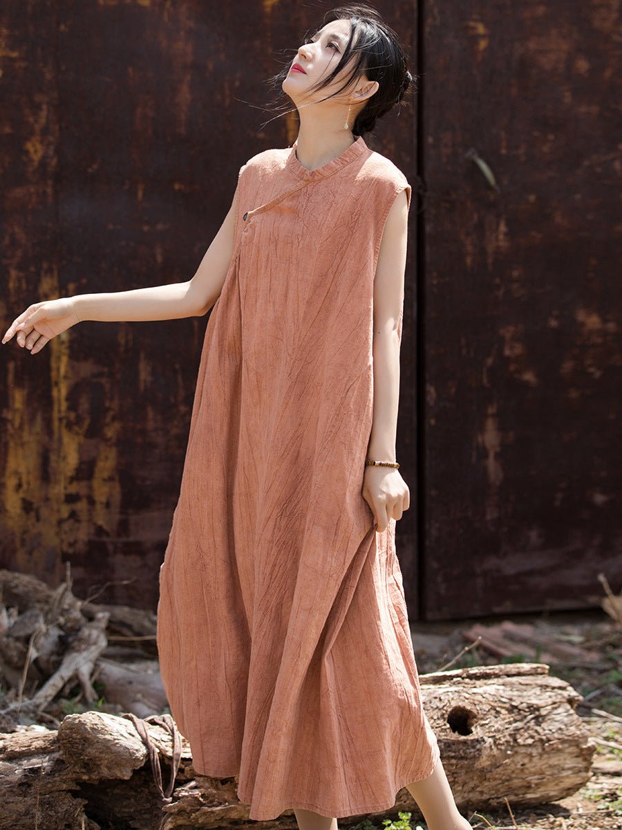 Linen Sleeveless Dress in Hand - Dyed Ramie – Flow and Quiet Shape - Taichi - Zen