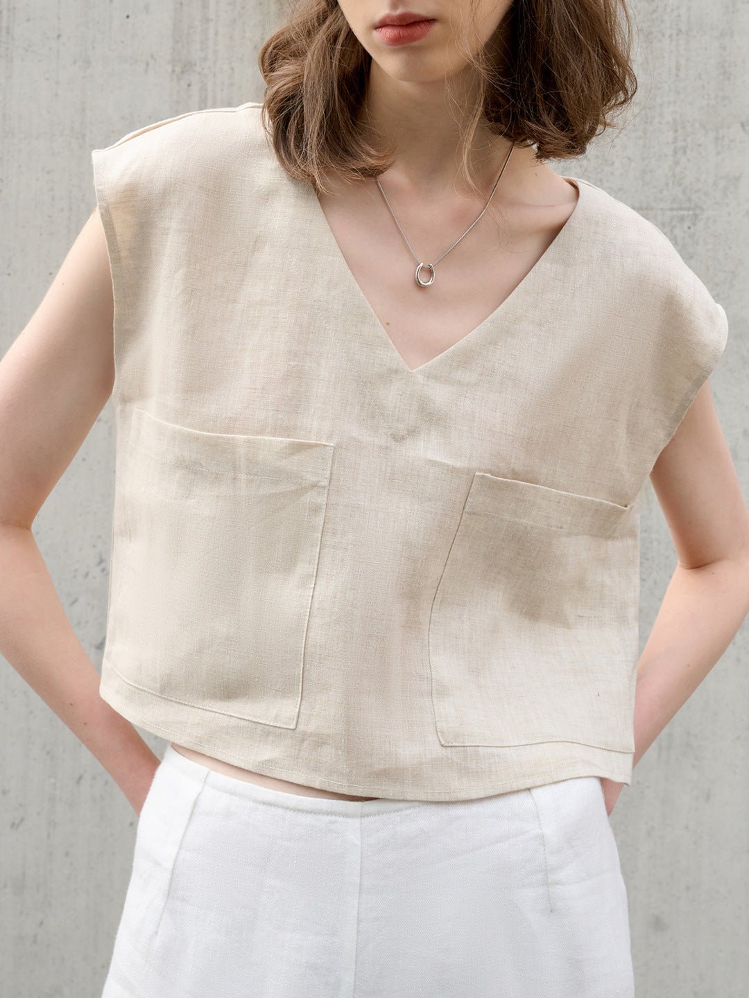 100% Natural Linen Crop Top – Soft Structure, Clean Line - Taichi - Zen
