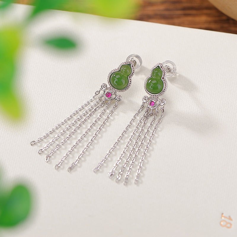 S925 Gold - Plated Jadeite Earrings – "Dancing Blessings - Taichi - Zen