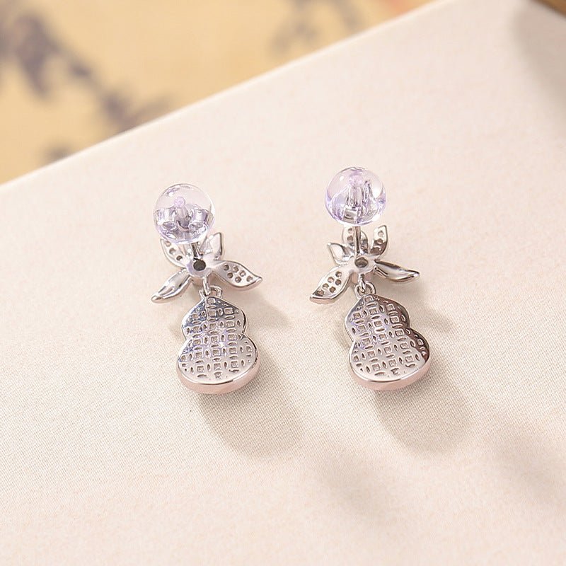 S925 Sterling Silver Jadeite Earrings – "Orchid & Gourd Blessings" - Taichi - Zen