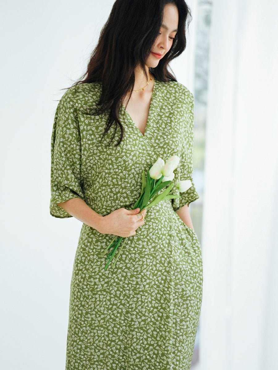 Green Printed Summer Dress — Light Without Asking - Taichi - Zen