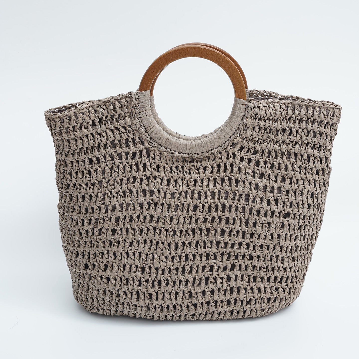 Handwoven Paper Tote with Wooden Ring Handle - Taichi - Zen