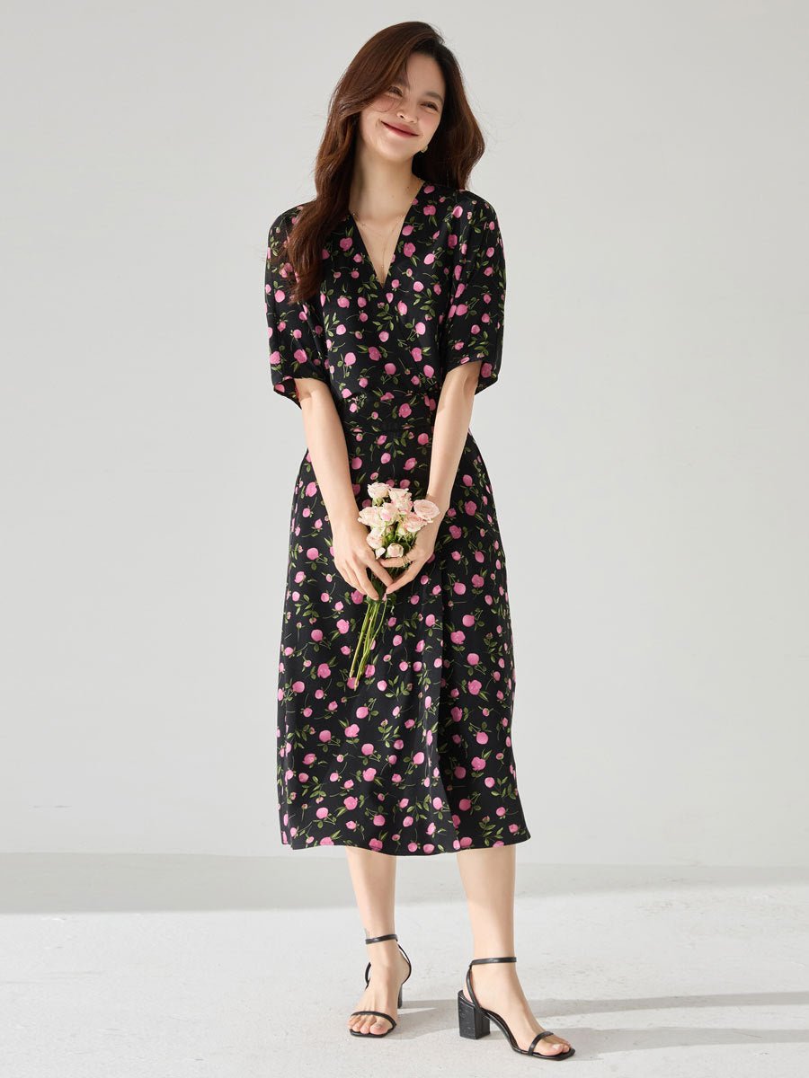 Night Garden in Bloom — Soft - Waist Midi Dress - Taichi - Zen