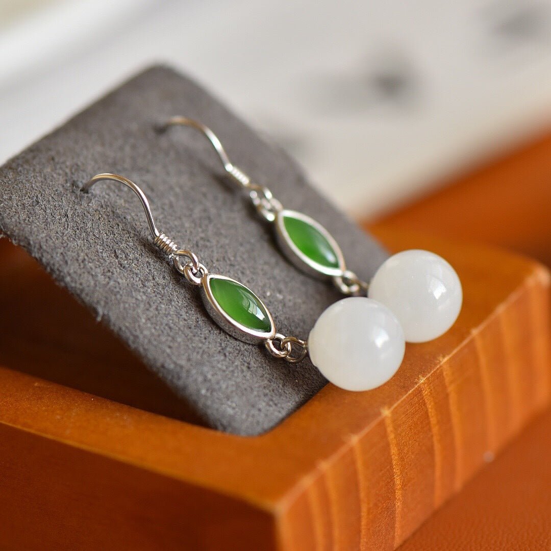 White Jade & Green Agate Drop Earrings – Grace in Every Sway - Taichi - Zen