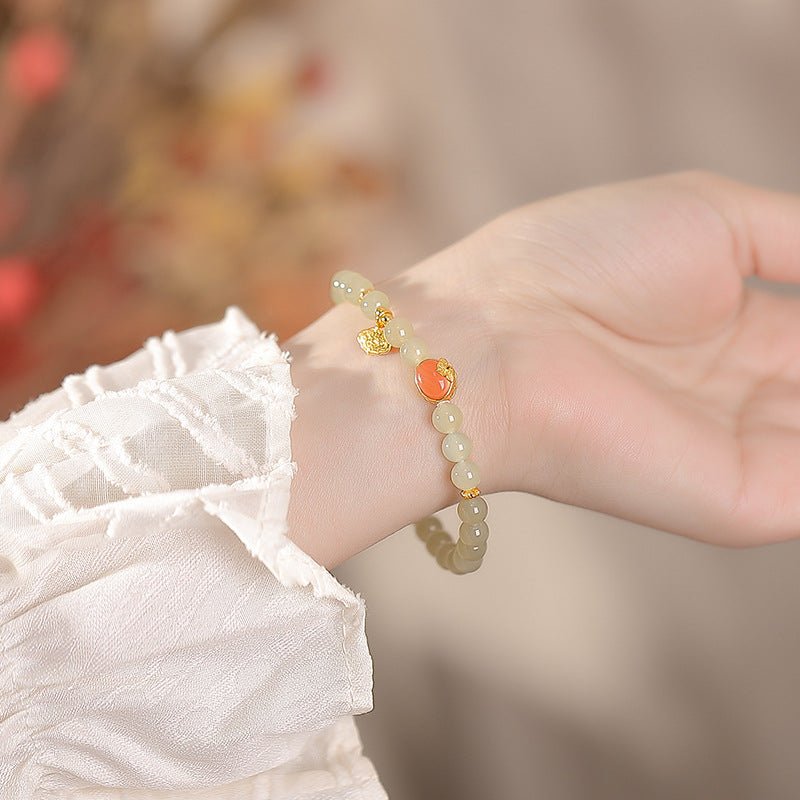 S925 Sterling Silver Gold - Plated Hetian Jade & Southern Red Agate Bracelet – Rare Earth Harmony - Taichi - Zen
