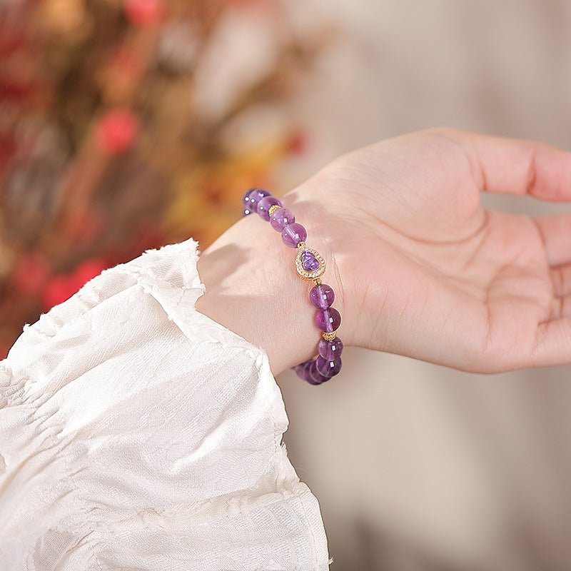 S925 Sterling Silver Gold - Plated Amethyst Bracelet – Hollow Gourd Beads for Luck & Serenity" - Taichi - Zen