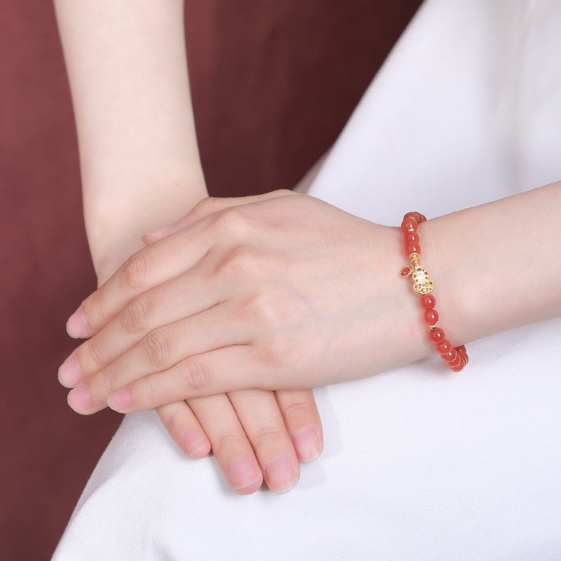 S925 Gold - Plated Red Agate Bracelet – "Double Blessing Talisman" - Taichi - Zen