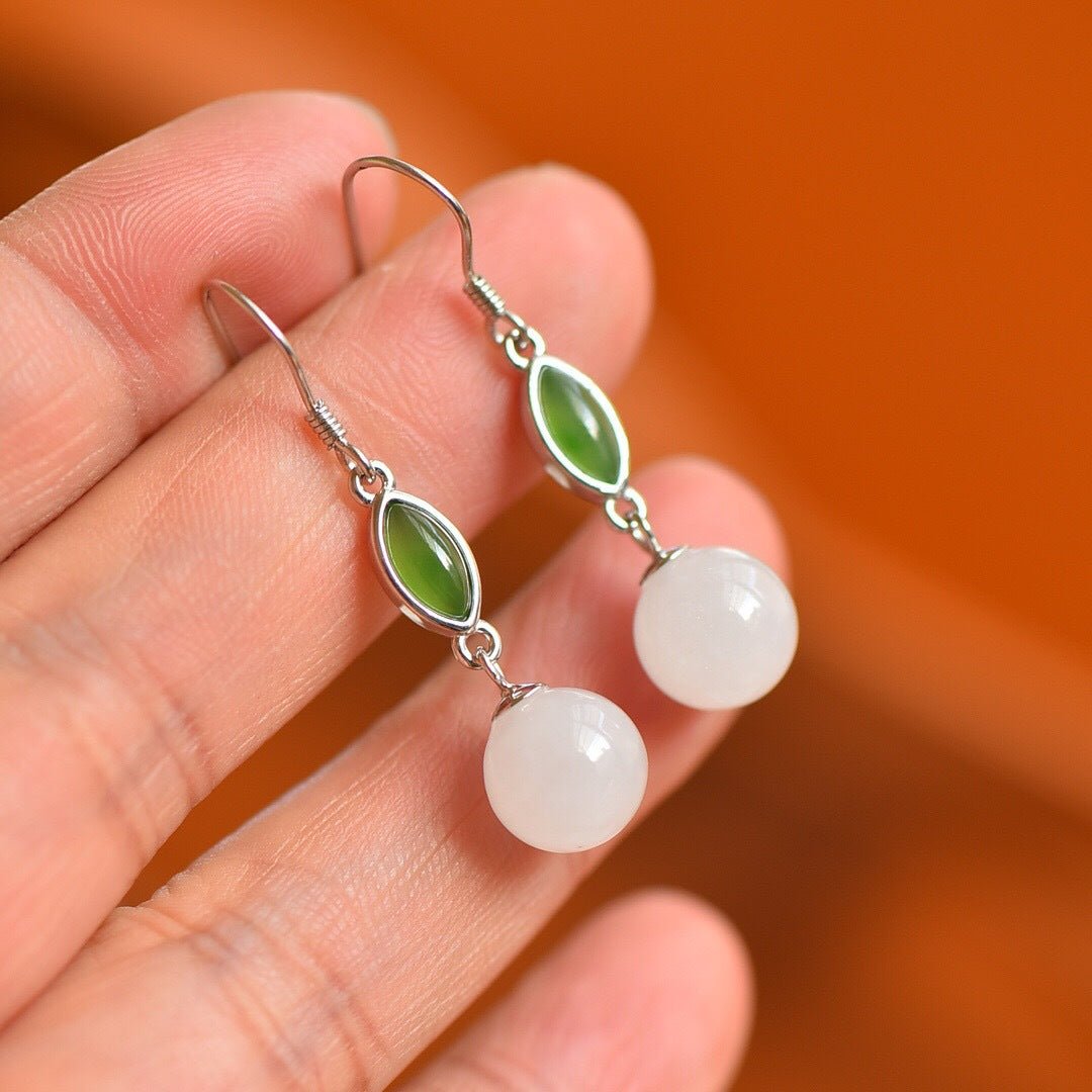 White Jade & Green Agate Drop Earrings – Grace in Every Sway - Taichi - Zen