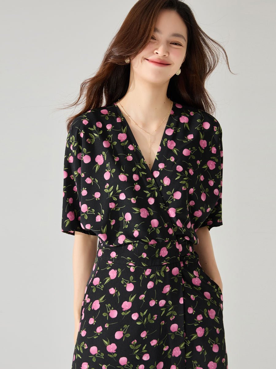 Night Garden in Bloom — Soft - Waist Midi Dress - Taichi - Zen