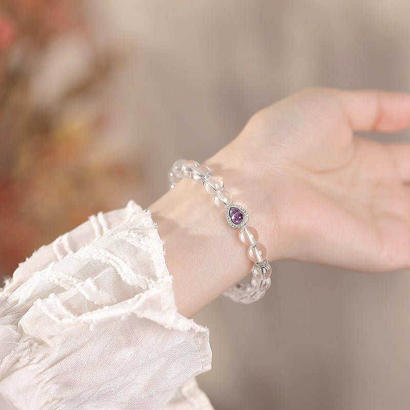 S925 Sterling Silver Crystal Bracelet – "Moonlight & Amethyst Harmony - Taichi - Zen