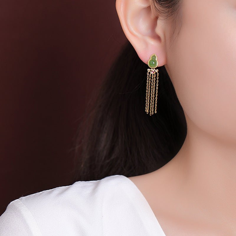 S925 Gold - Plated Jadeite Earrings – "Dancing Blessings - Taichi - Zen