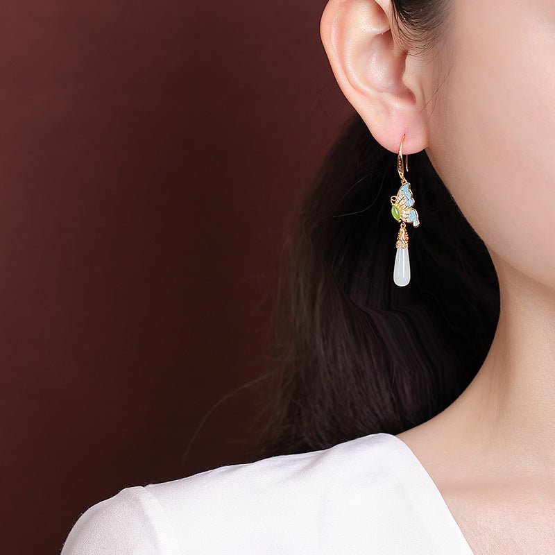 S925 Gold - Plated Hetian Jade Earrings – "Butterfly Alchemy" - Taichi - Zen