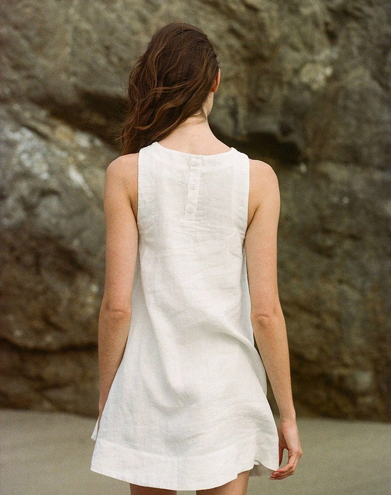 Coastal Ease – 100% Linen Sleeveless Shift Dress - Taichi - Zen