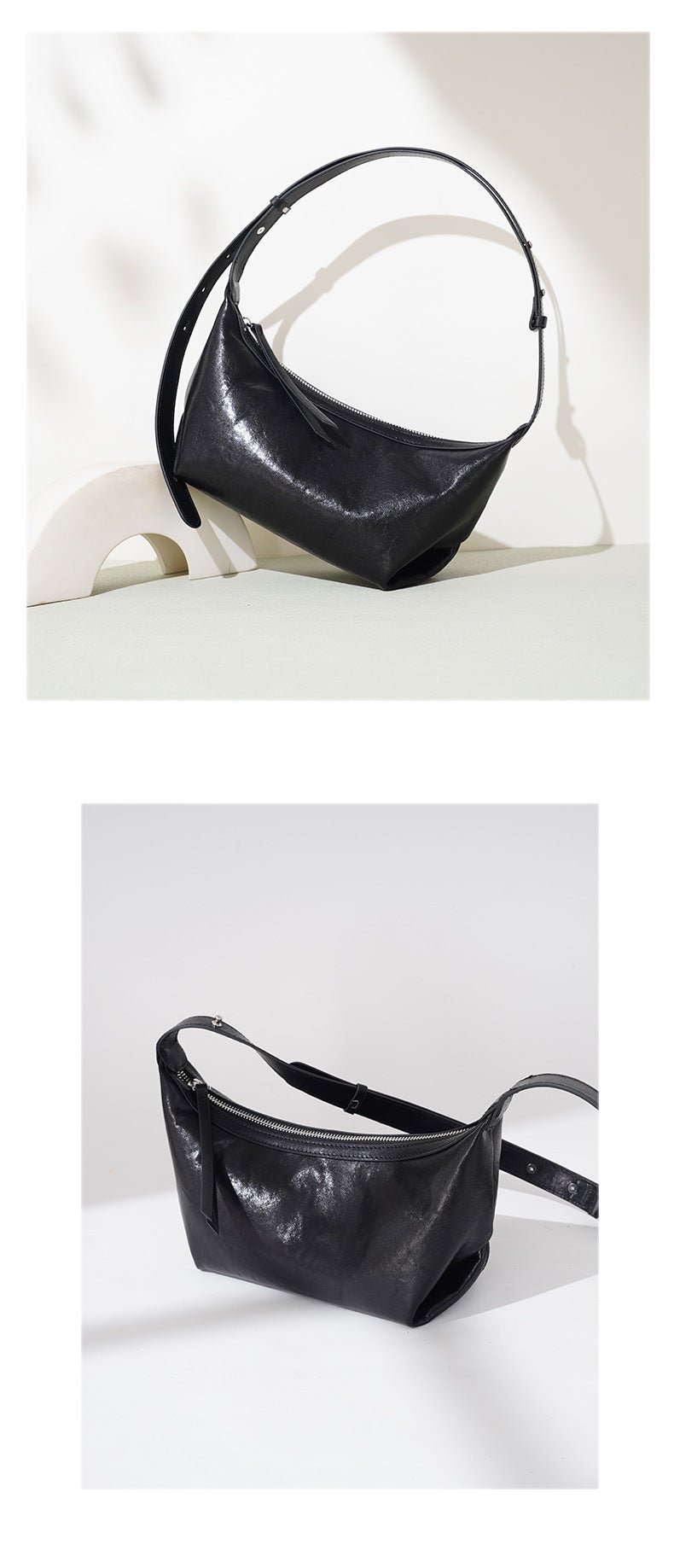 Vintage Minimalist Soft Leather Shoulder Bag – Chic Designer Boston Pillow Bag, Elegant Everyday Style - Taichi - Zen