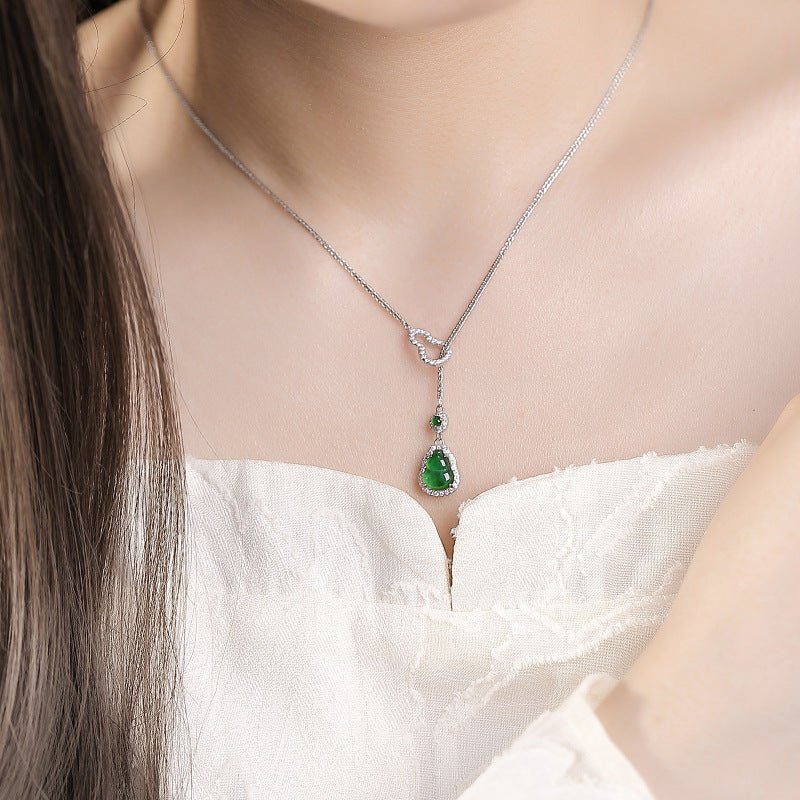 S925 Sterling Silver Double - Sided Jadeite Gourd Necklace – "Energy Flow" Mindful Jewelry - Taichi - Zen
