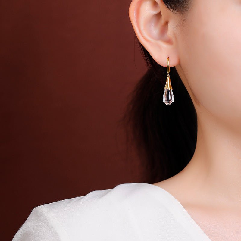 S925 Gold - Plated White Crystal Earrings – Magnolia Blossom Elegance | Purity & Feminine Strength in Bloom - Taichi - Zen