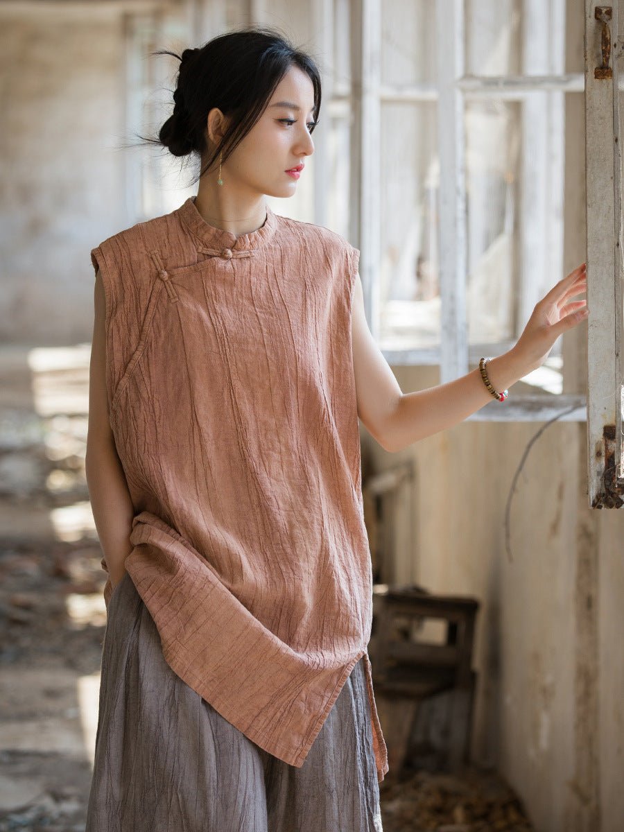 Hanfu - Inspired Sleeveless Linen Vest | New Chinese Style Summer Top - Taichi - Zen